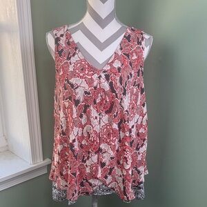 NWOT Lucky Brand Red and grey Floral Blouse large